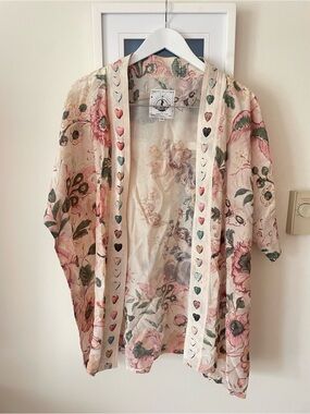 Market of Stars Moonlight Mile Heart Silk Blend Duster Kimono Cardigan One Size
